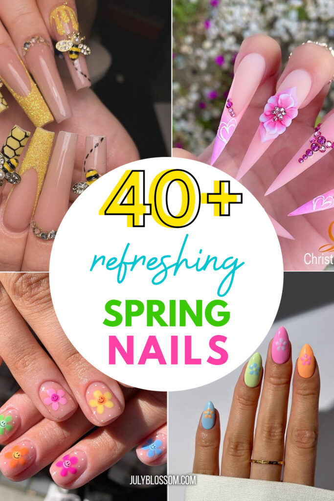From barbie pink stiletto nails to classic daisies, find the best most refreshing spring nails of 2024 in this post! 